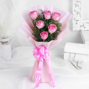 6 Pink Roses Bunch