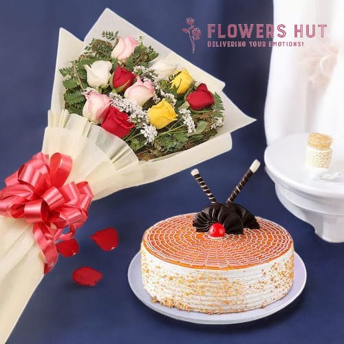 Mixed Roses with Butterscotch Cake
