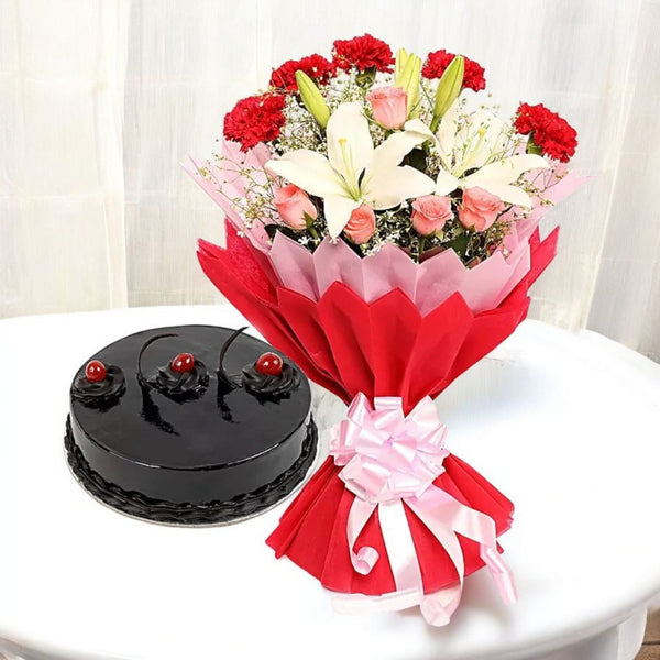 Mixed Flower Charm with Truffle Cake
