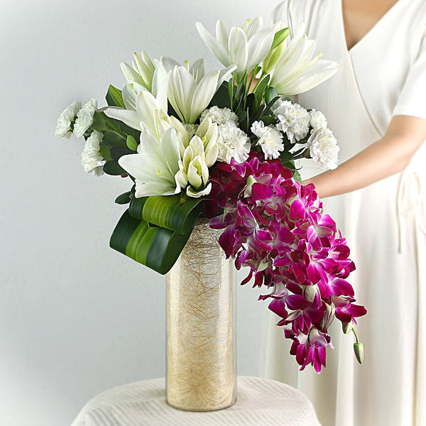 Orchids & Carnations in Vase