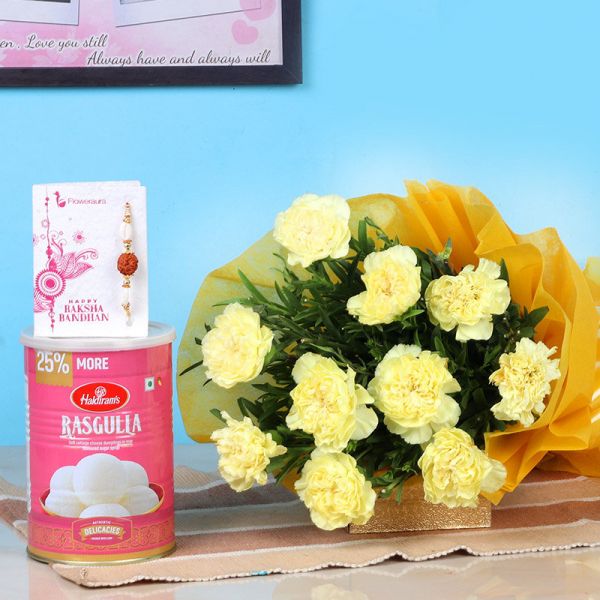 Carnations ,Sweets and Rakhi
