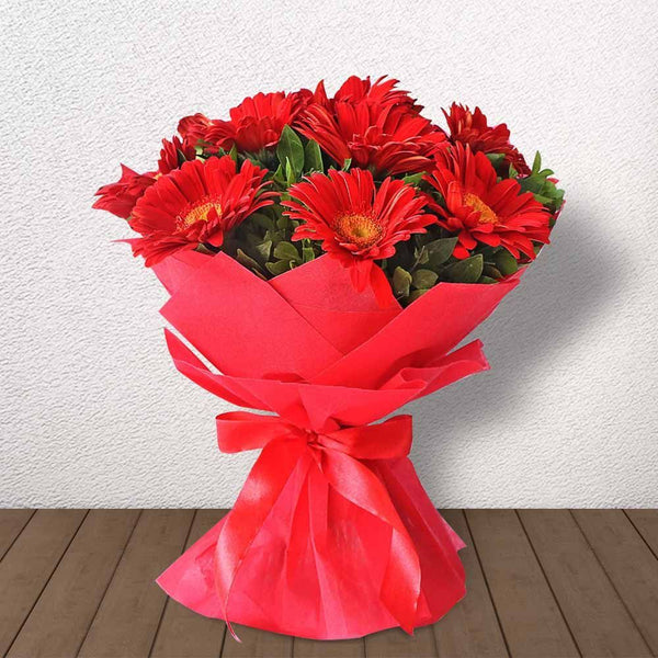 10 RED GERBERAS