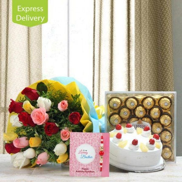 Rakhi With Flowers & Ferrero