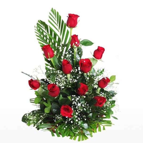 Red Roses Basket Greenery