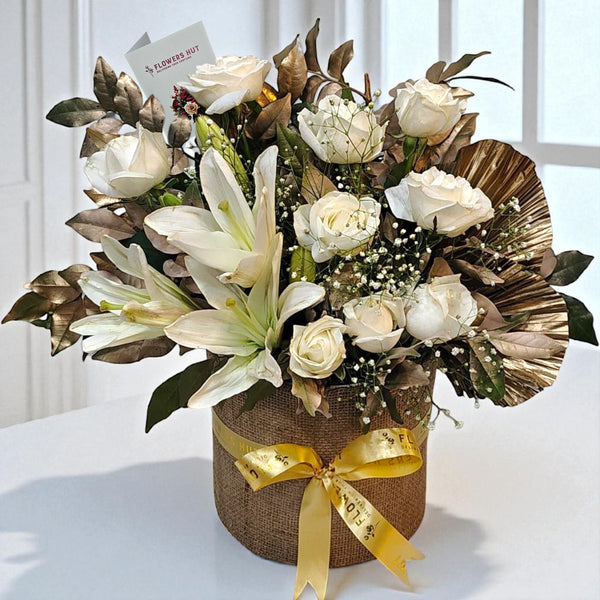 White Lilies Roses Golden Luxé