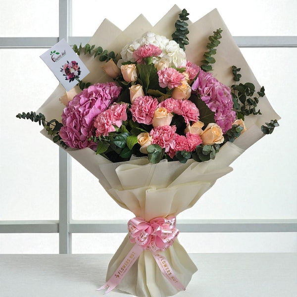 A Mix of Hydrangeas and Roses