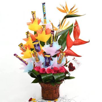 Chocolate Arrangement with Exotic Flowers