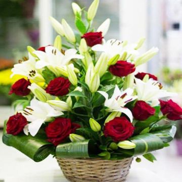 Lilies and Roses in basket